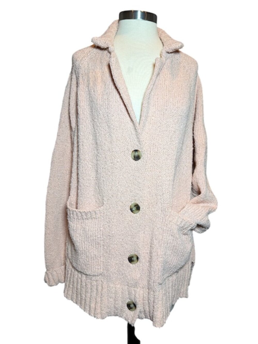 Michael Stars Pale Peach Oversized V-Neck Cardigan Sweater